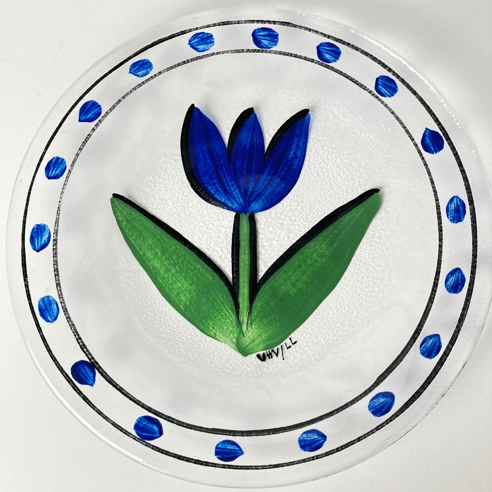 Kosta Boda Tulipa 7.5" Glass Hand Painted Tulip Salad Plates Ulrica Hydman UHV